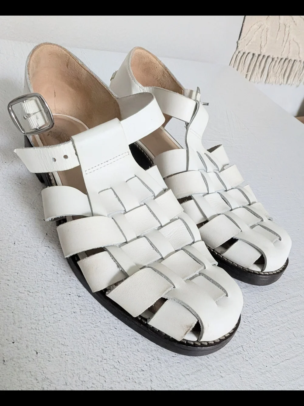 Everlane White Leather Woven Fisherman Sandals Size 9 - Picture 2 of 6